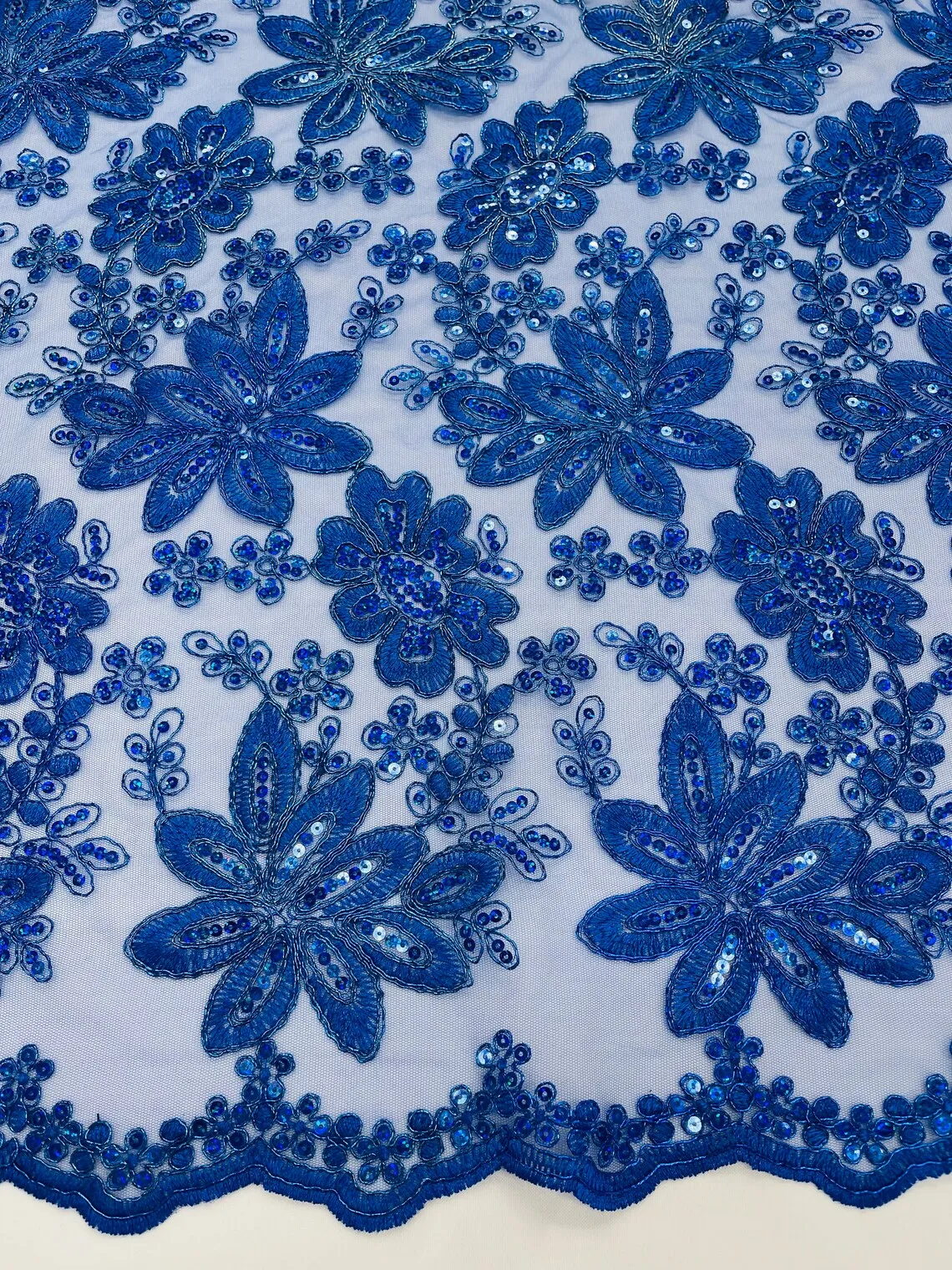 Floral Hologram Sequins Metallic Thread Fabric - Corded Lace Floral Fabric by Yard