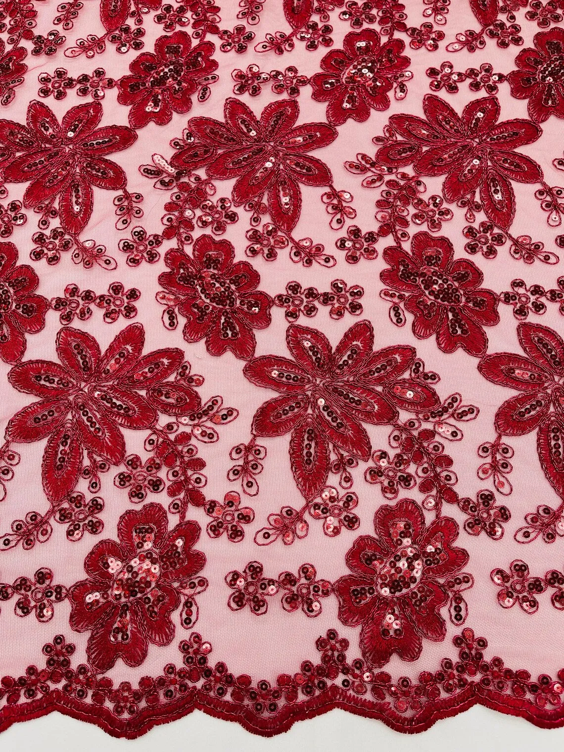 Floral Hologram Sequins Metallic Thread Fabric - Corded Lace Floral Fabric by Yard