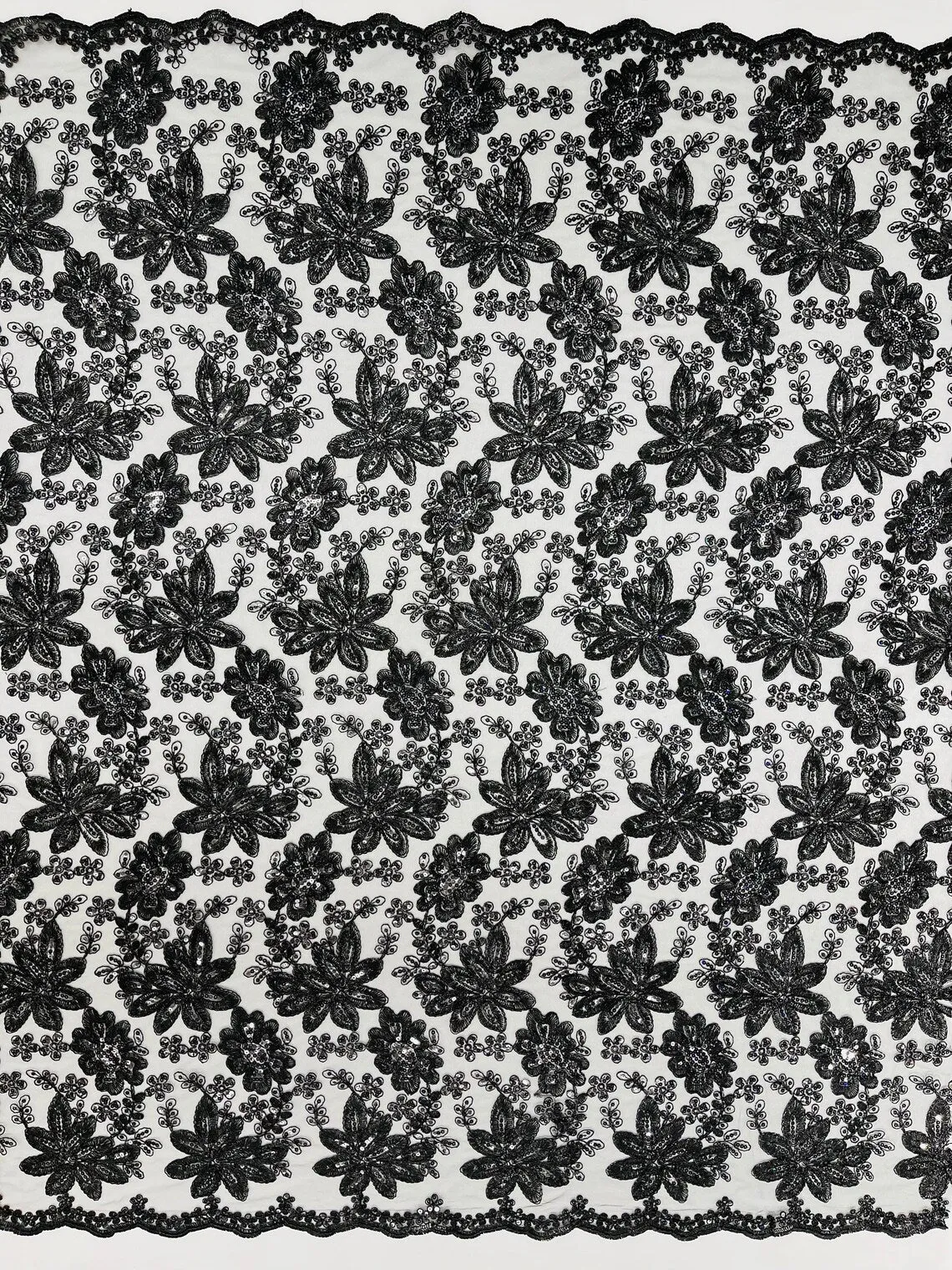Floral Hologram Sequins Metallic Thread Fabric - Corded Lace Floral Fabric by Yard