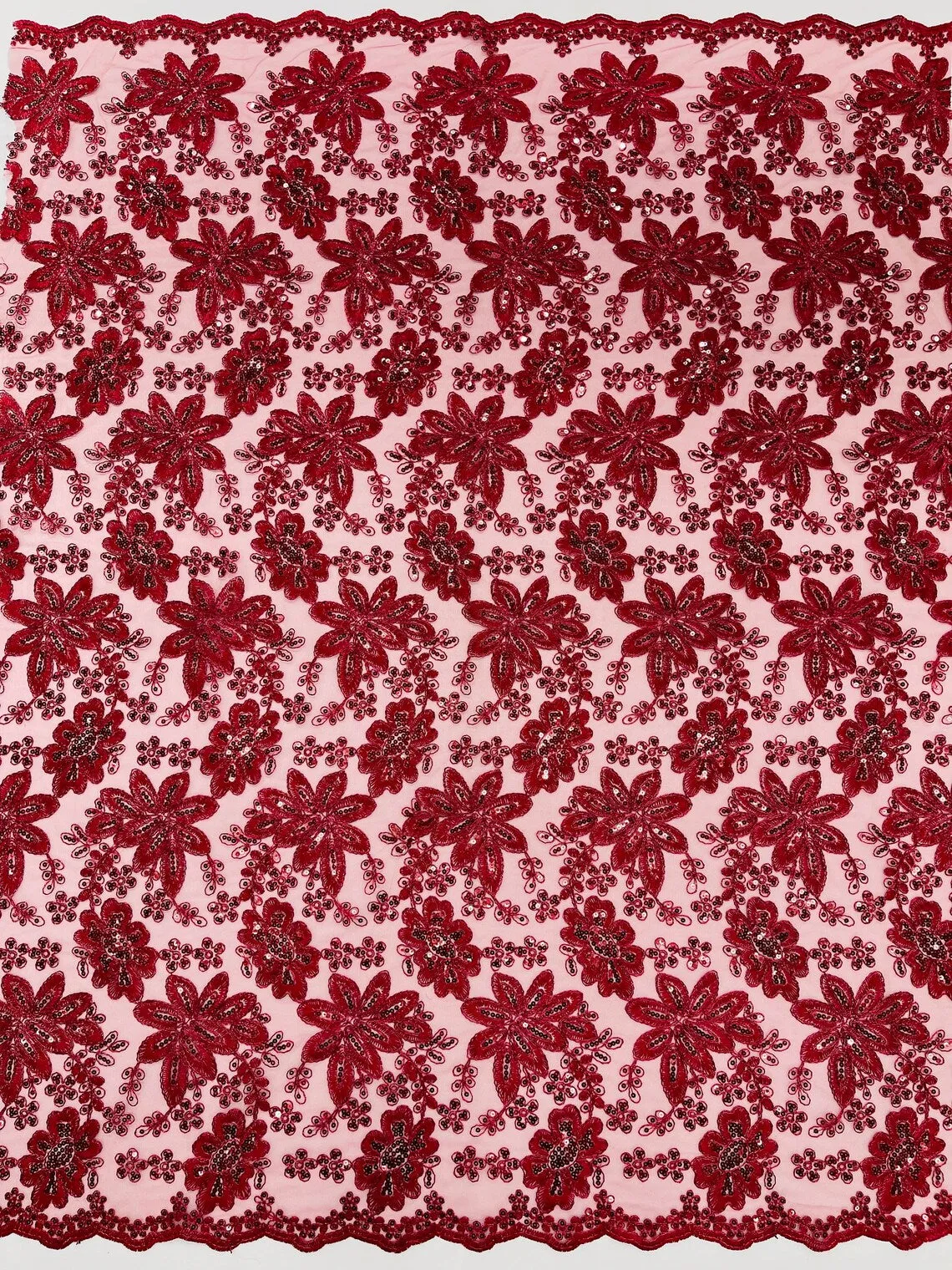 Floral Hologram Sequins Metallic Thread Fabric - Corded Lace Floral Fabric by Yard