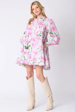 Floral Printed Button Down Shirt Mini Dress