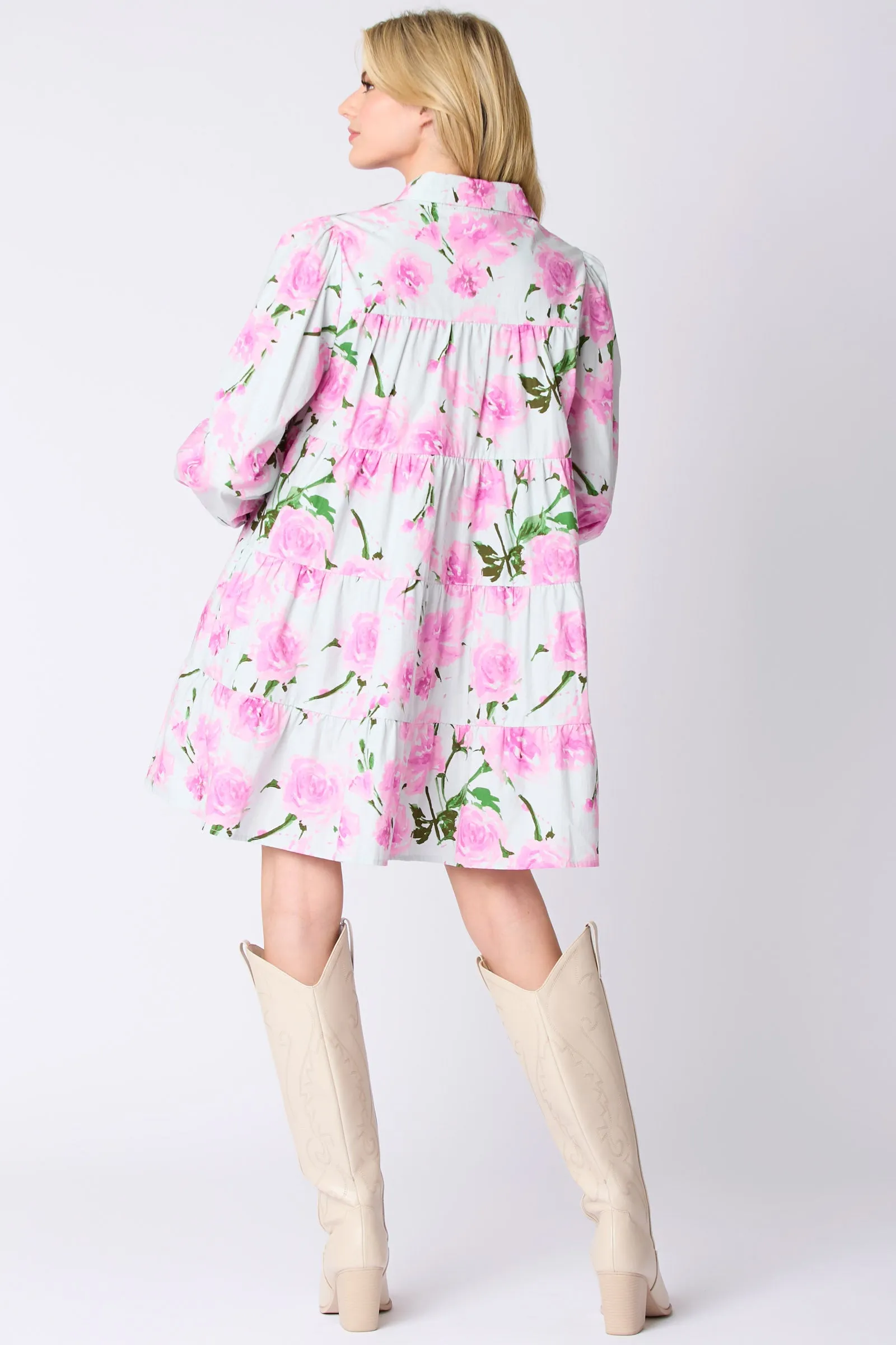 Floral Printed Button Down Shirt Mini Dress