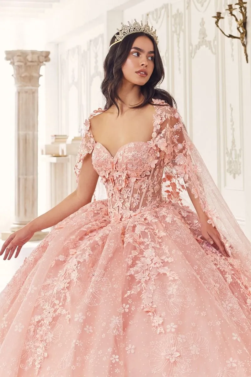 FLORAL QUINCEANERA BALL GOWN WITH CAPE CD15719