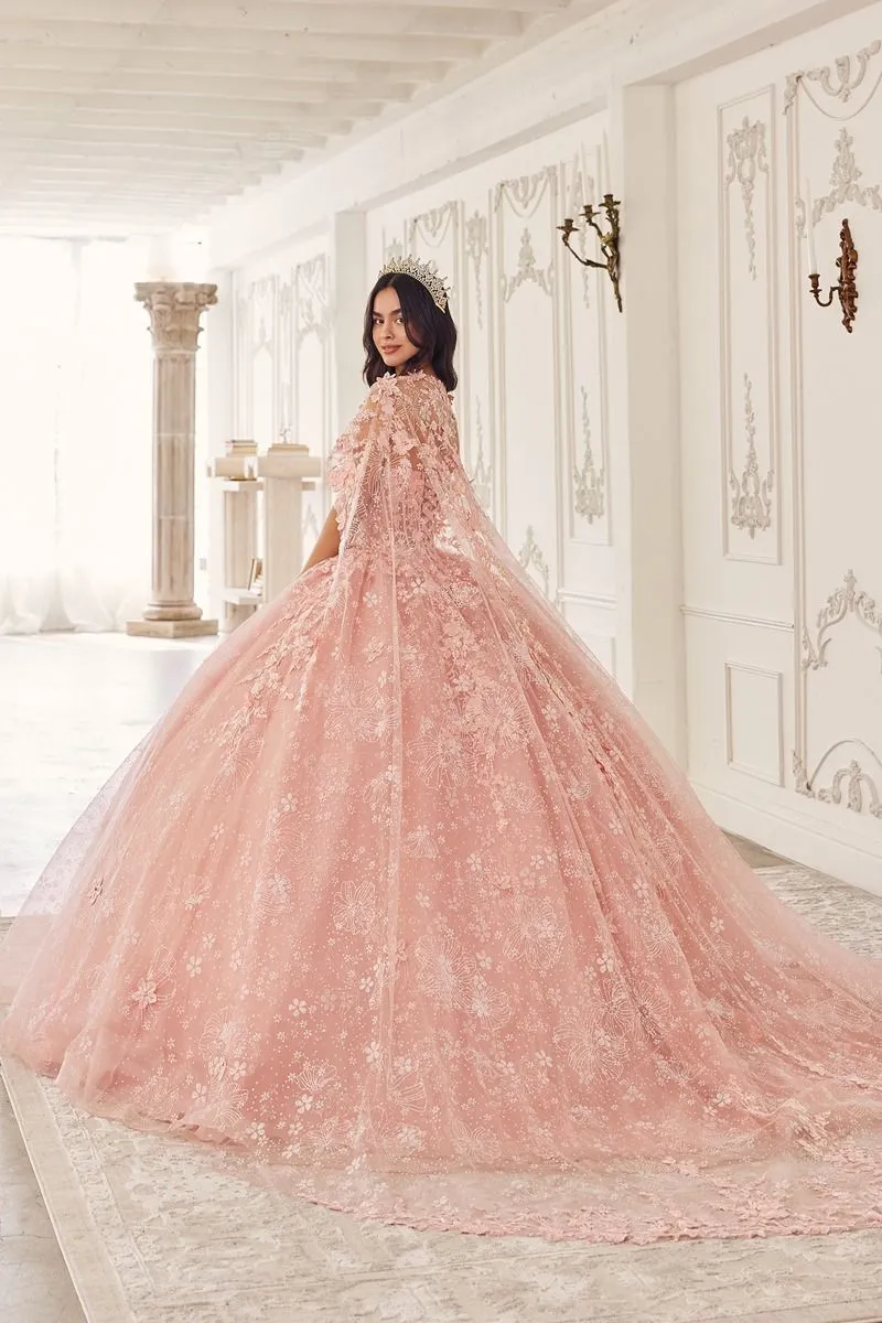 FLORAL QUINCEANERA BALL GOWN WITH CAPE CD15719