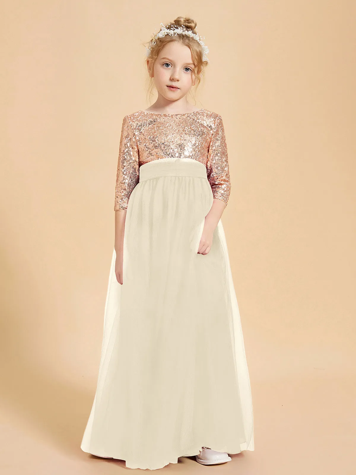 Glamorous Junior Bridesmaid Dresses Sequined Top Champagne