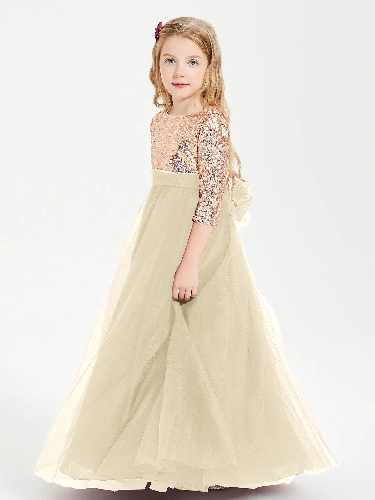 Glamorous Junior Bridesmaid Dresses Sequined Top Champagne