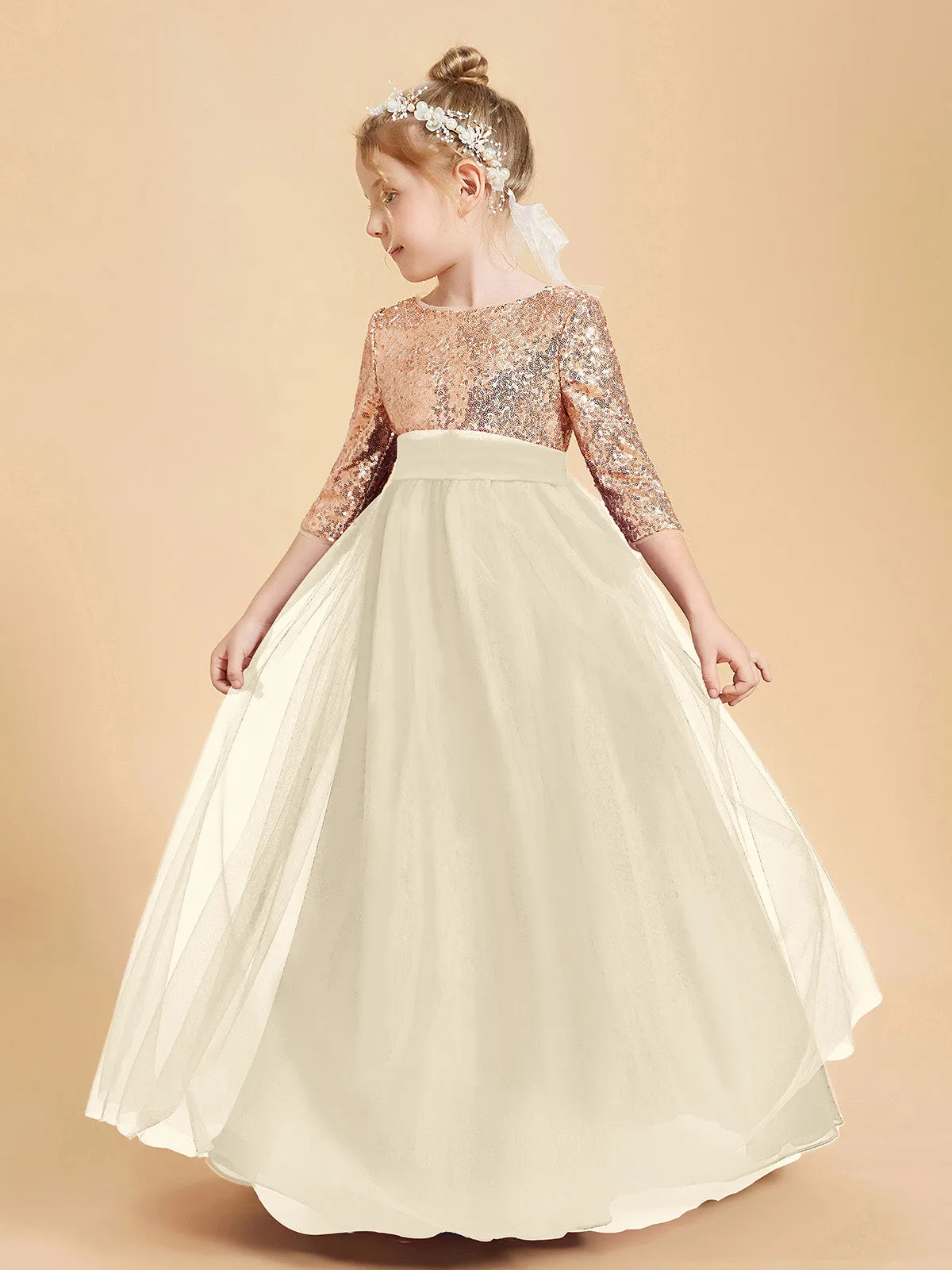 Glamorous Junior Bridesmaid Dresses Sequined Top Champagne