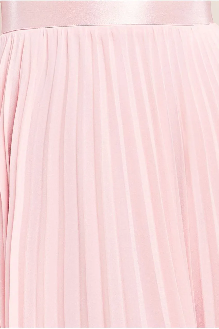 Goddiva Pleated Chiffon Off Shoulder Maxi Dress - Blush