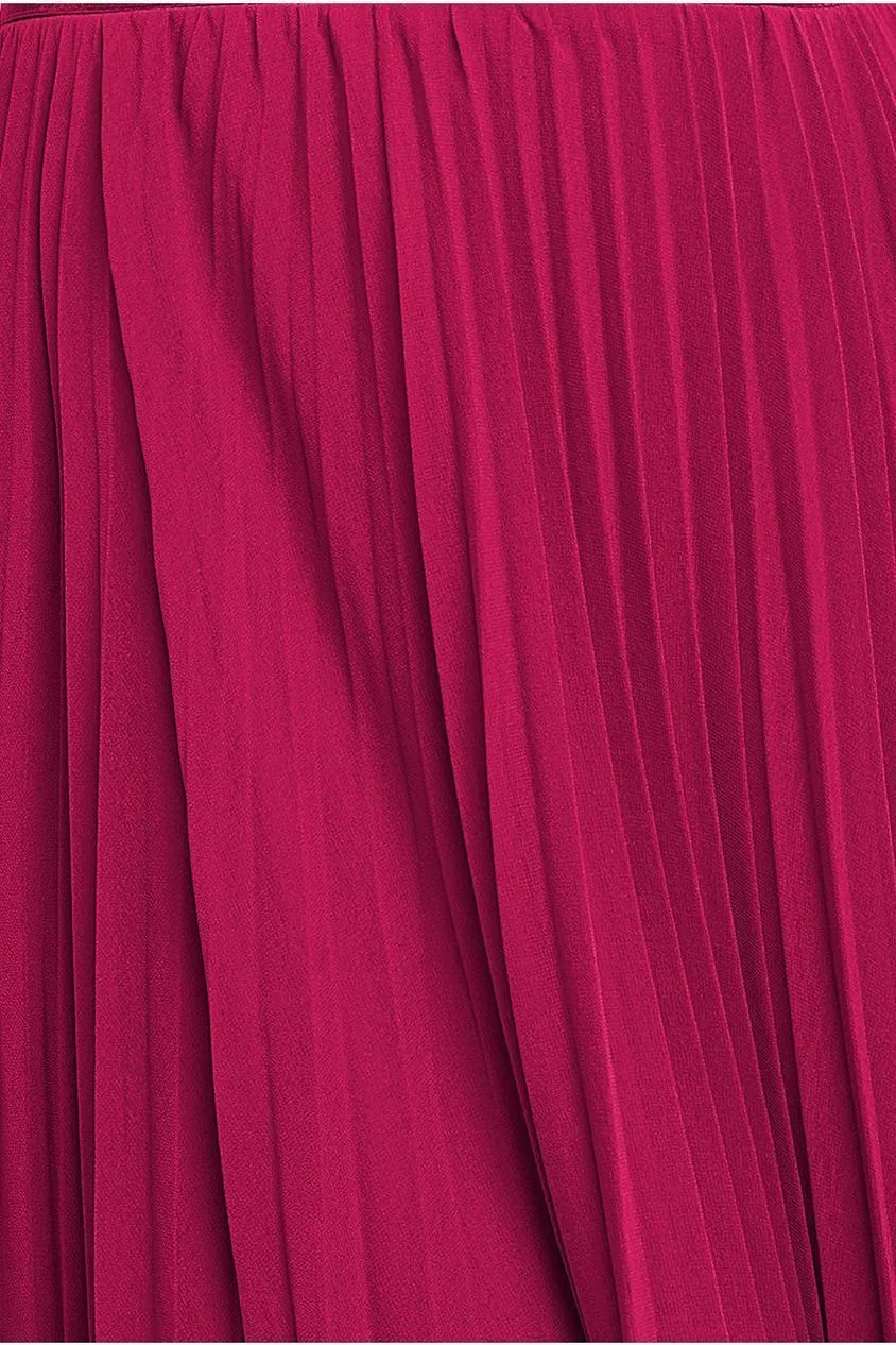 Goddiva Pleated Chiffon Off Shoulder Maxi Dress - Burgundy