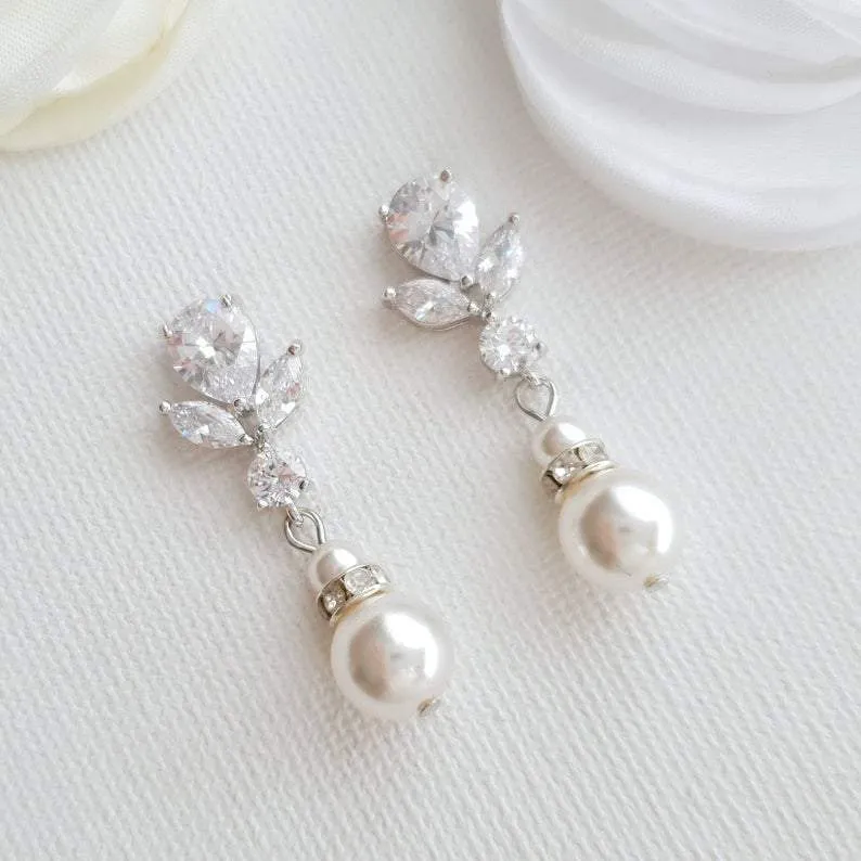 Gold Earrings for Weddings with Pearl Drops-Nicole