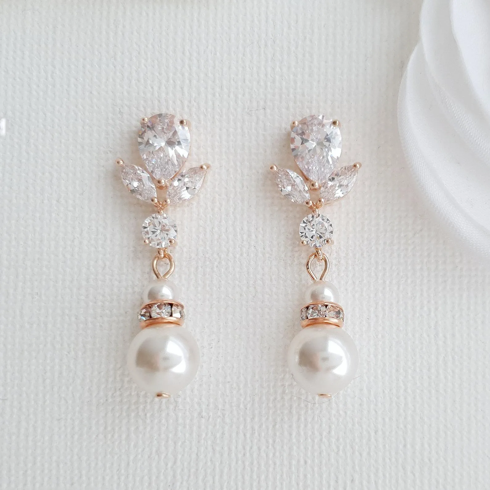 Gold Earrings for Weddings with Pearl Drops-Nicole