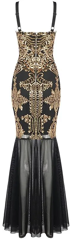 Gold Sequin-Embellished Stretch Mermaid Gown