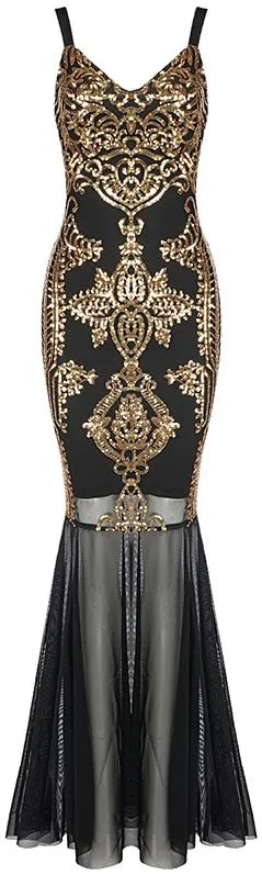 Gold Sequin-Embellished Stretch Mermaid Gown