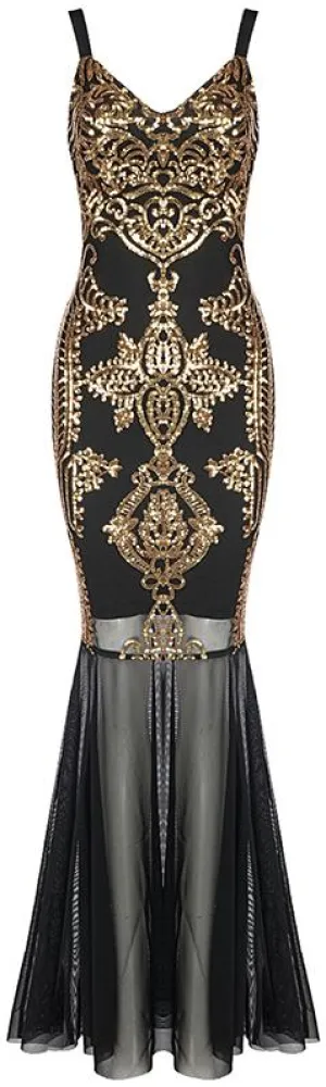 Gold Sequin-Embellished Stretch Mermaid Gown