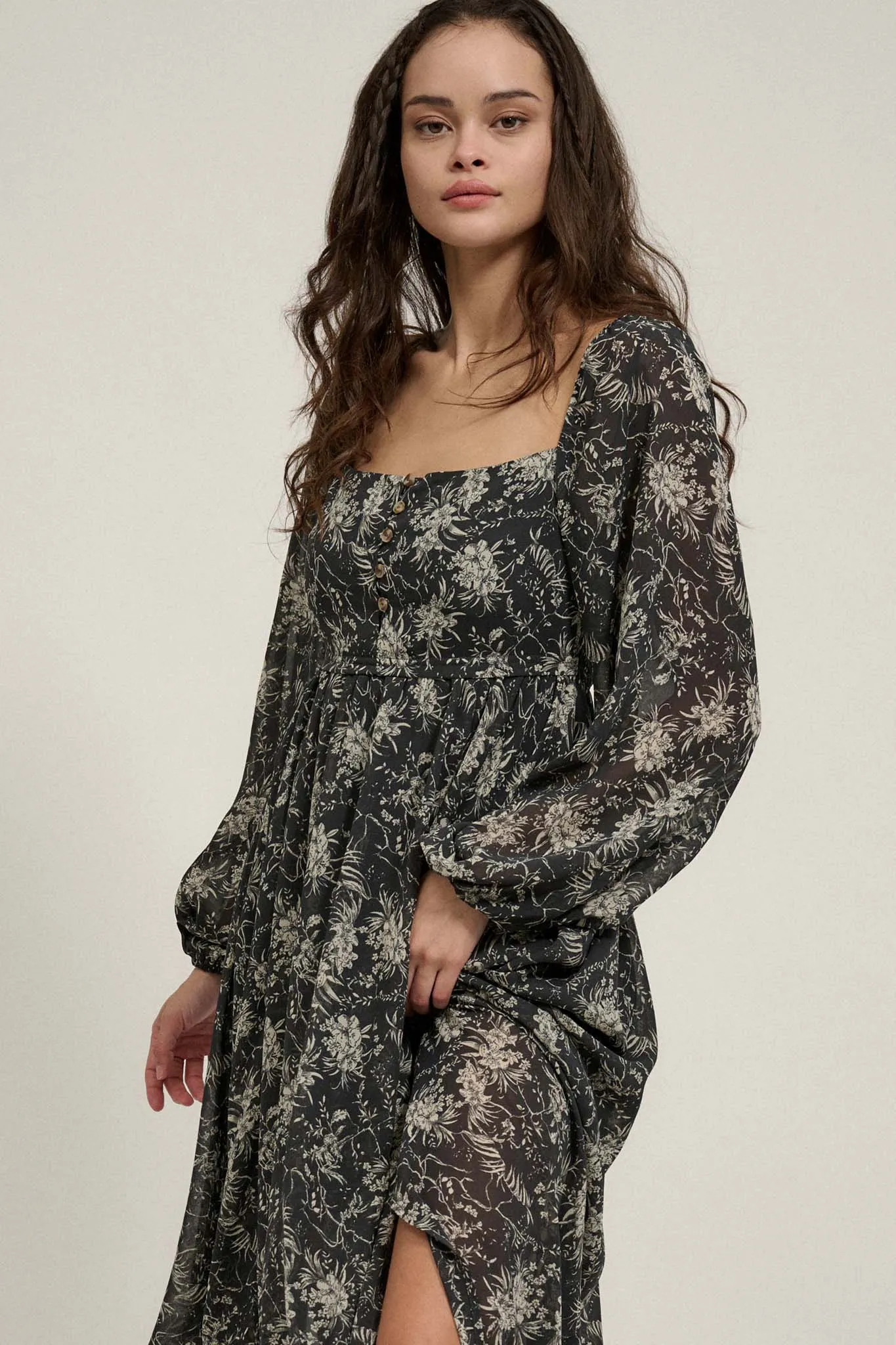 High Spirits Floral Chiffon Handkerchief Maxi Dress