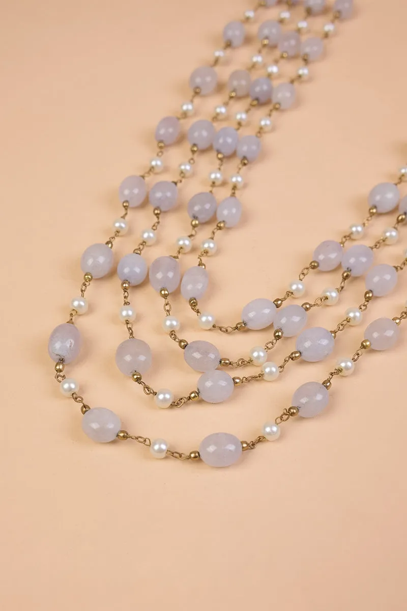 Ivory and Blue Four Layered Beads Mala