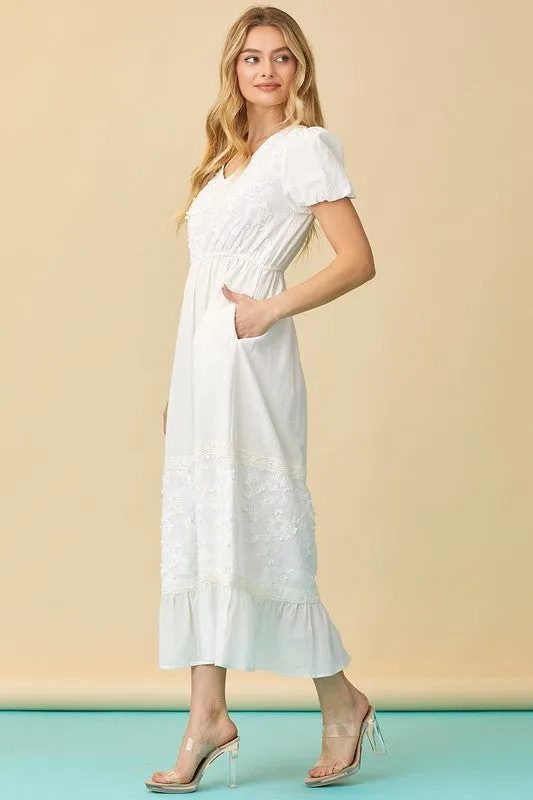 Ivory Embroidered V-neck Maxi Dress