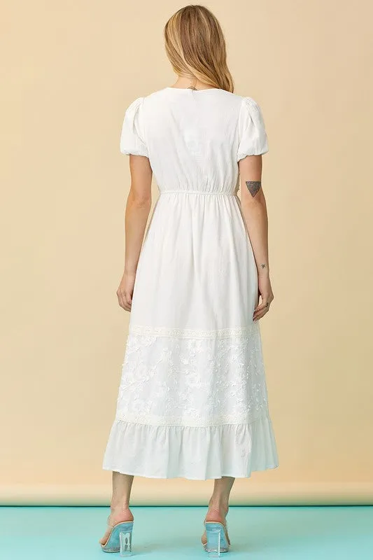 Ivory Embroidered V-neck Maxi Dress