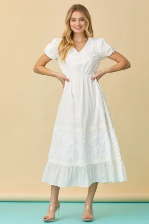 Ivory Embroidered V-neck Maxi Dress