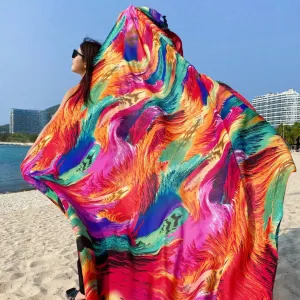 JC023326 Silky Multicolor Feather Artwork Scarf/Shawl