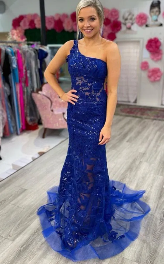 Jovani 02895 Size 8 Long Fitted One Shoulder Sheer Sequin Lace Prom Dress Pageant Gown