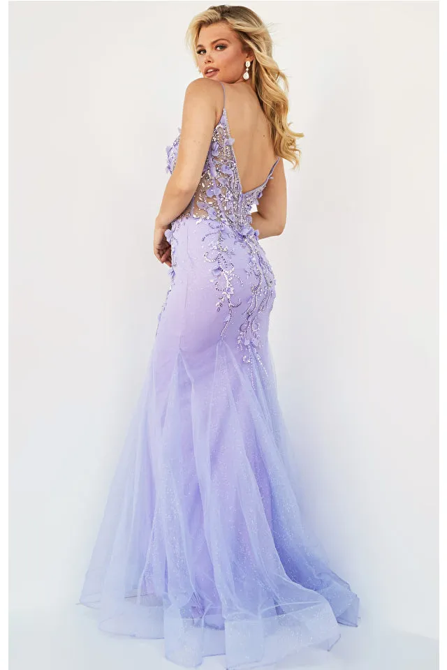 Jovani 05839 Long Mermaid Prom Dress Pageant Gown Formal Dress Floral V Neck Formal Pageant Gown
