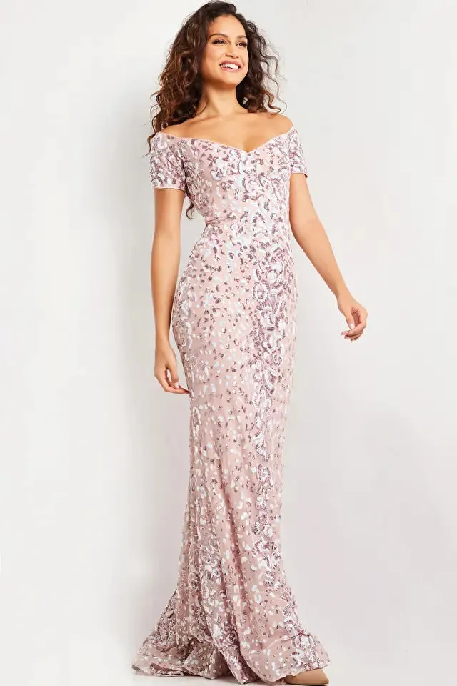Jovani 07458 Sequin Embellished Short Sleeve Dress - Special Occasion/Curves