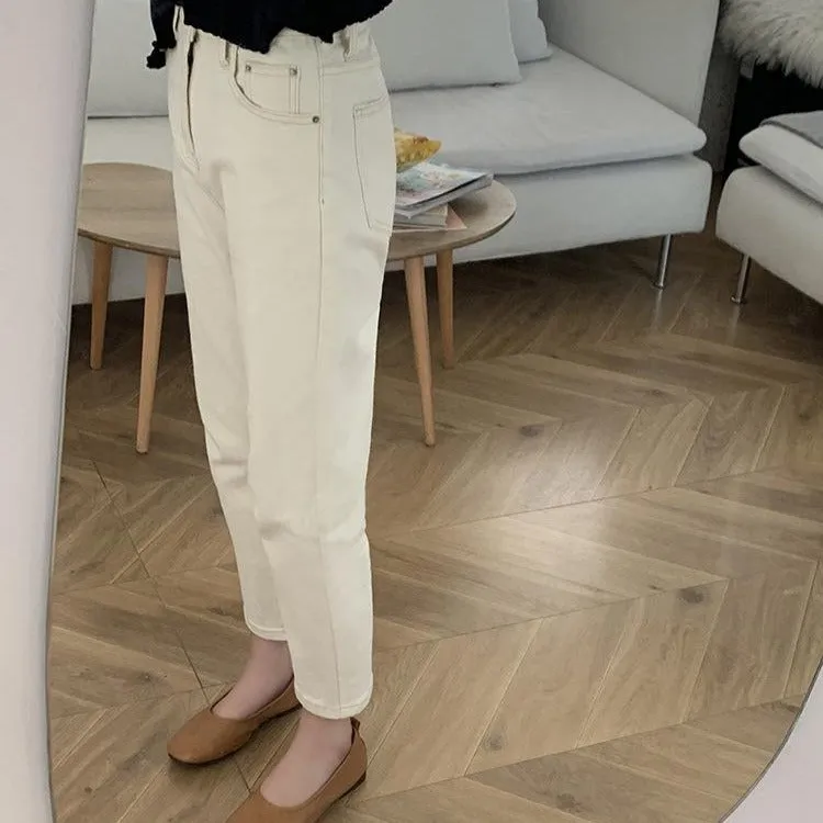 [Korean Style] High Waisted Creamy Straight Jeans