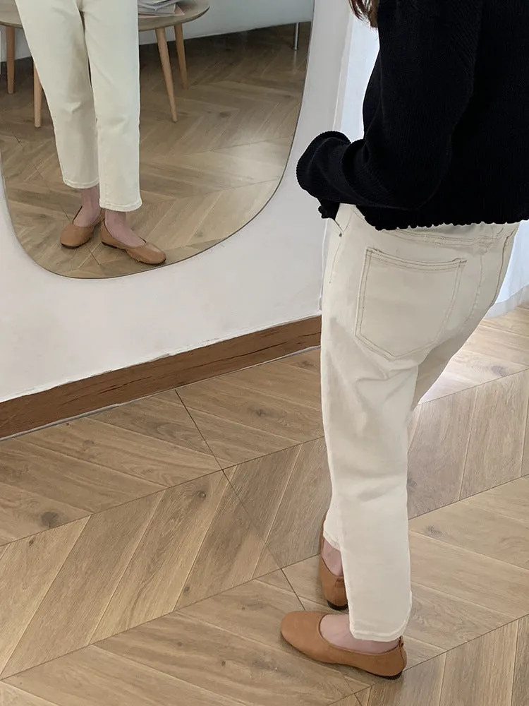 [Korean Style] High Waisted Creamy Straight Jeans