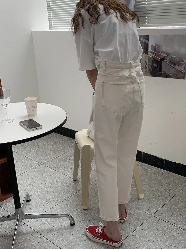 [Korean Style] High Waisted Creamy Straight Jeans