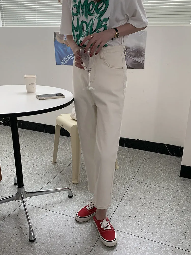 [Korean Style] High Waisted Creamy Straight Jeans