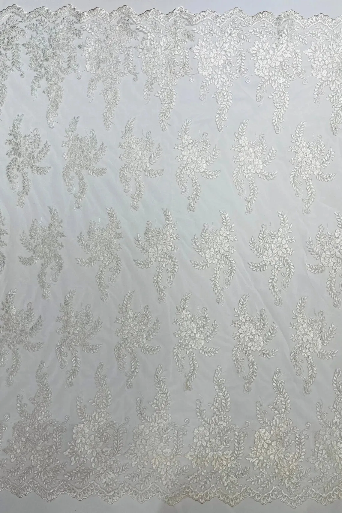 Long Leaf Designs Lace Fabric - Braid Leaf Pattern Embroidered on Lace Mesh Sold By Yard