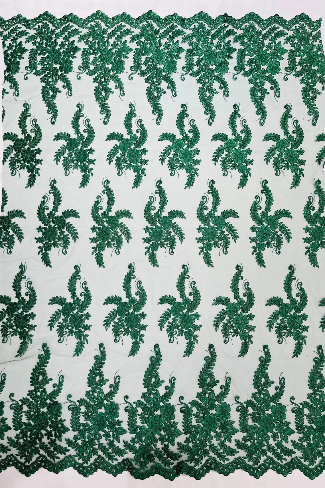 Long Leaf Designs Lace Fabric - Braid Leaf Pattern Embroidered on Lace Mesh Sold By Yard