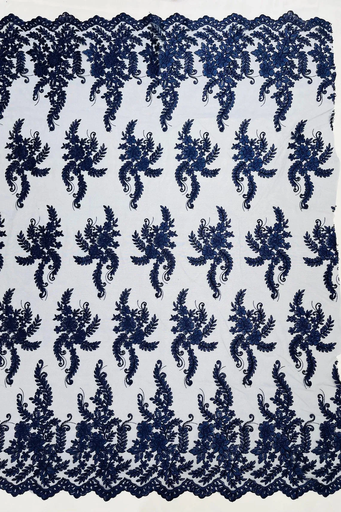 Long Leaf Designs Lace Fabric - Braid Leaf Pattern Embroidered on Lace Mesh Sold By Yard