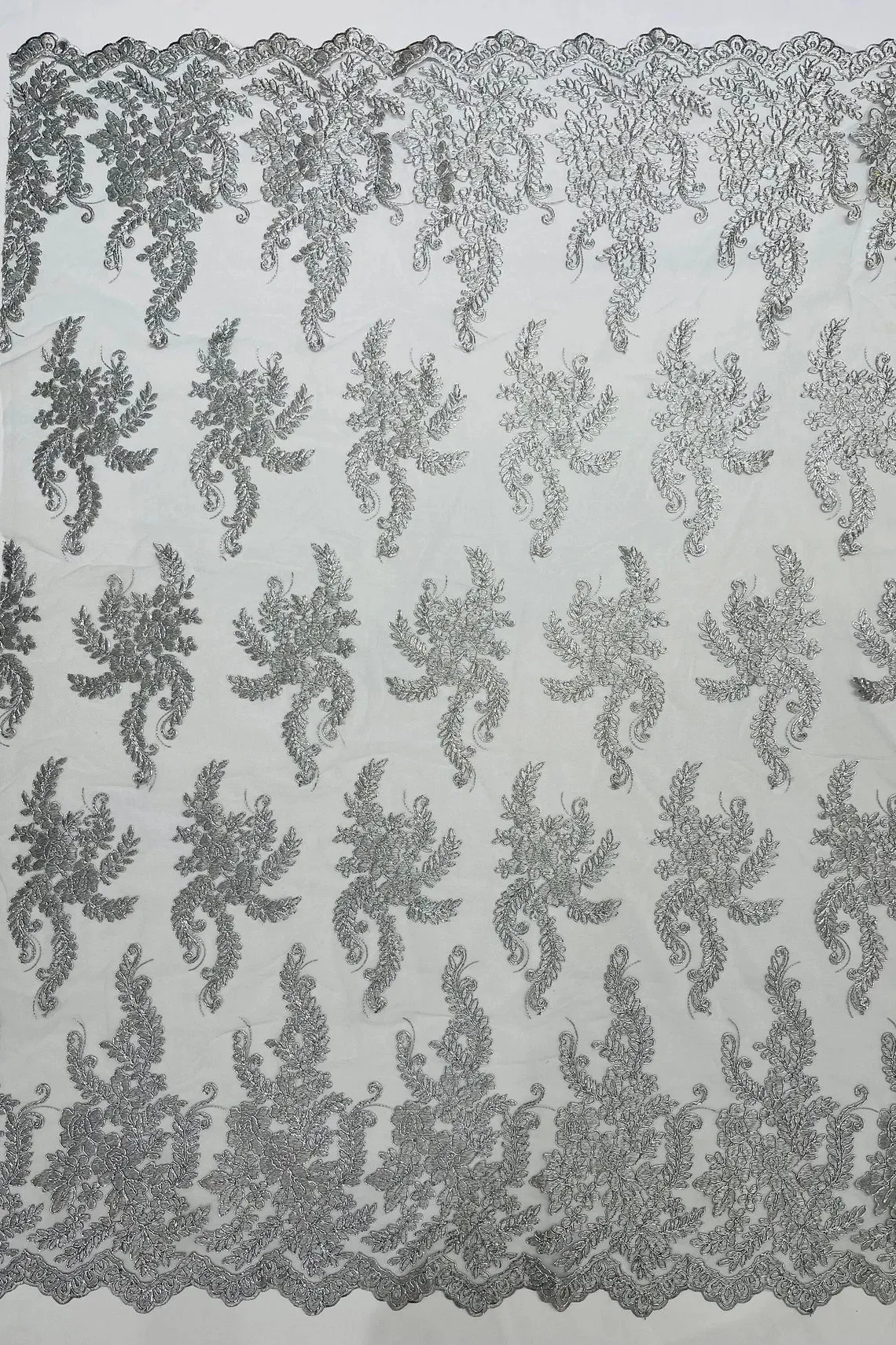 Long Leaf Designs Lace Fabric - Braid Leaf Pattern Embroidered on Lace Mesh Sold By Yard