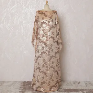 Luxurious Champagne Peach Floral French (Fransawi) Somali Dirac Silk Chiffon Fabric with Metallic Lurex, 140 cm Width-D19682