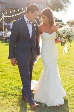Mermaid Sweetheart Strapless White Lace Appliqued Wedding Dresses