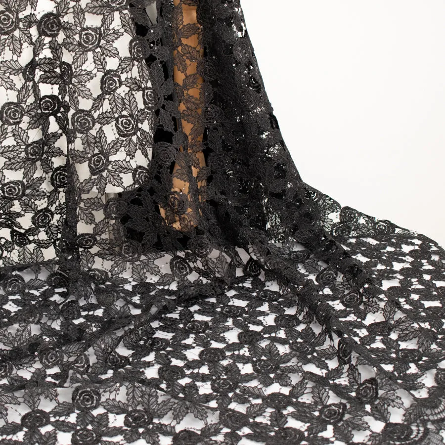 Metallic Sequin Guipure Lace Black
