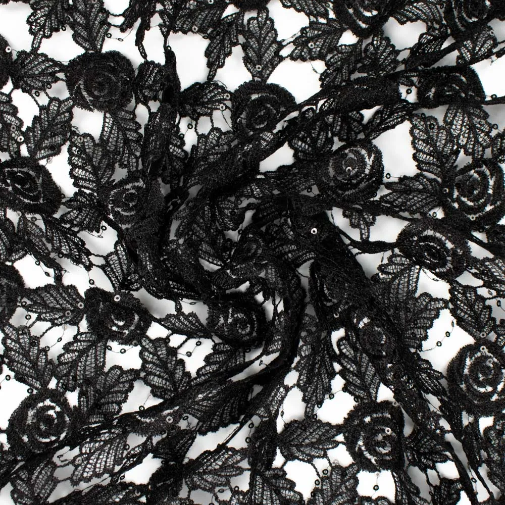 Metallic Sequin Guipure Lace Black