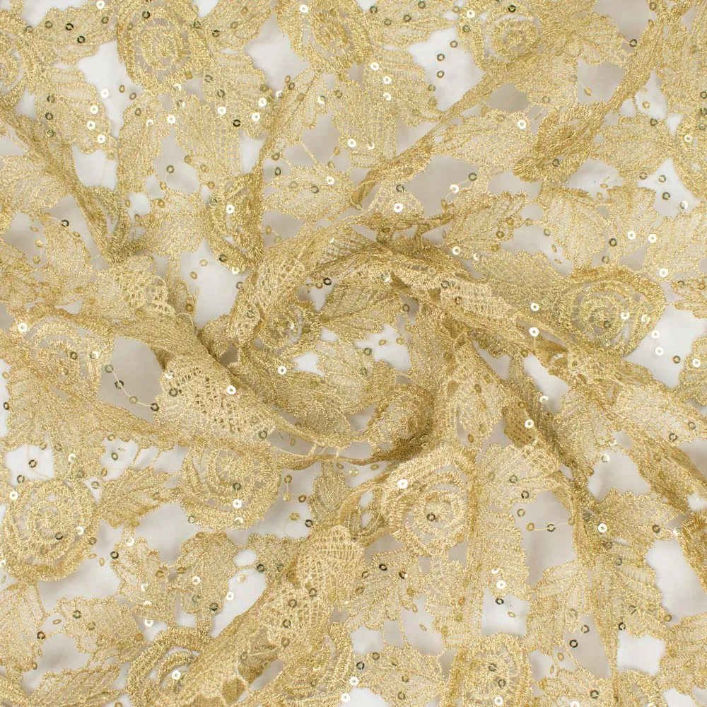 Metallic Sequin Guipure Lace Gold