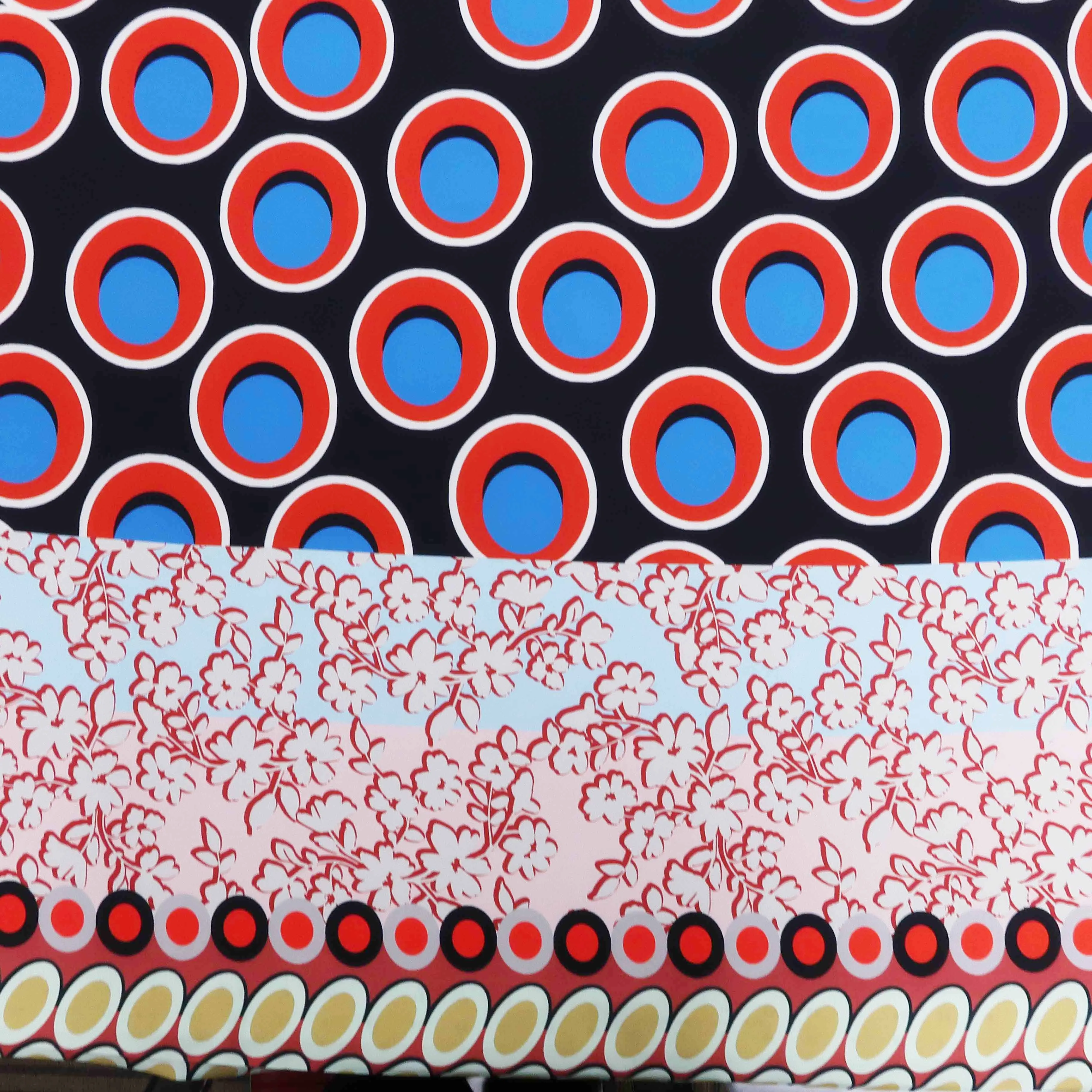 Multicolored Circles and Floral Crepe Printed Polyester