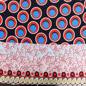 Multicolored Circles and Floral Crepe Printed Polyester