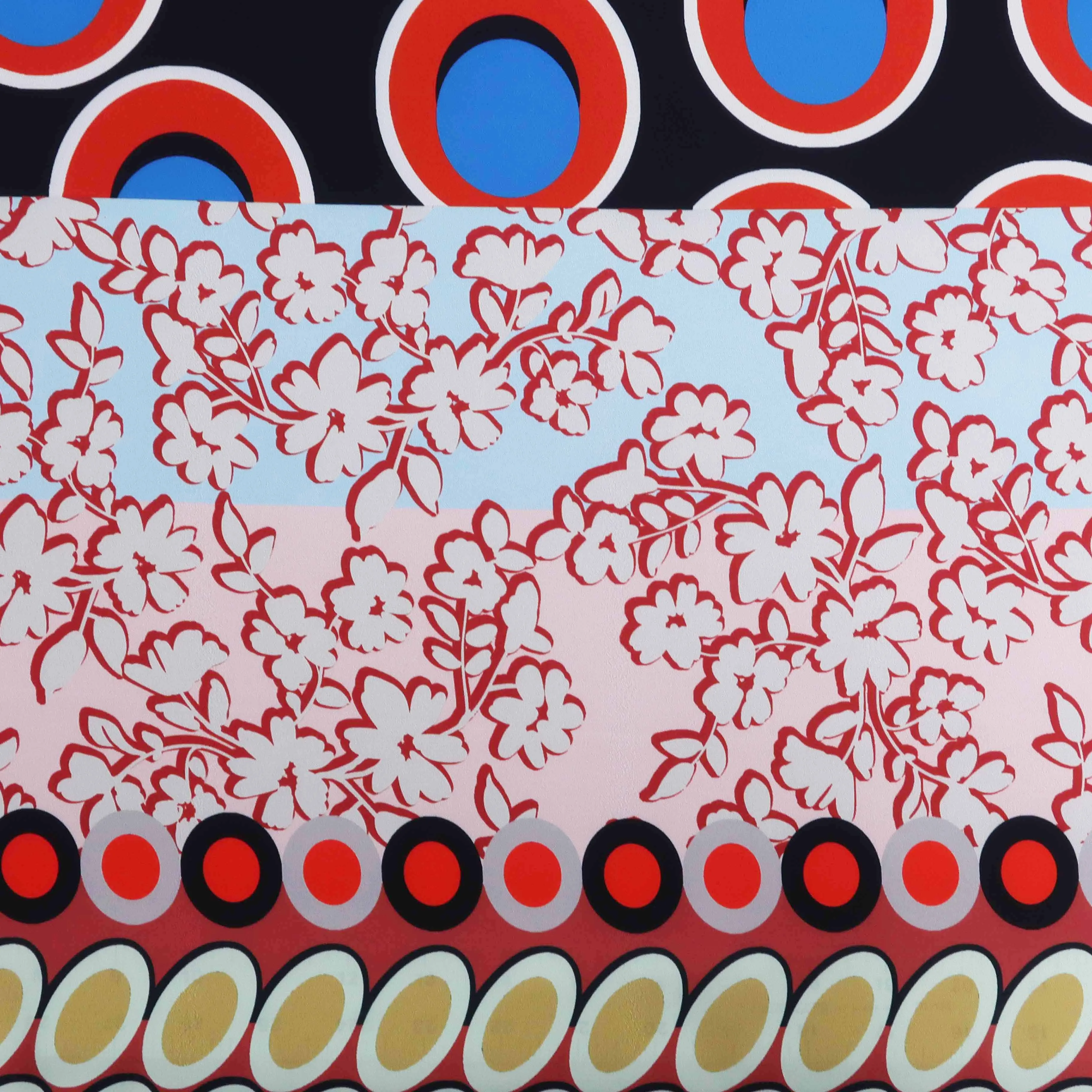 Multicolored Circles and Floral Crepe Printed Polyester