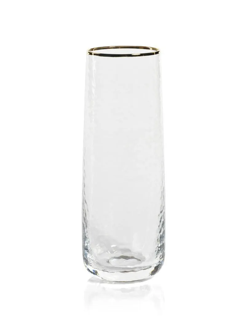 Negroni Hammered Stemless Champagne Flute with Gold Rim