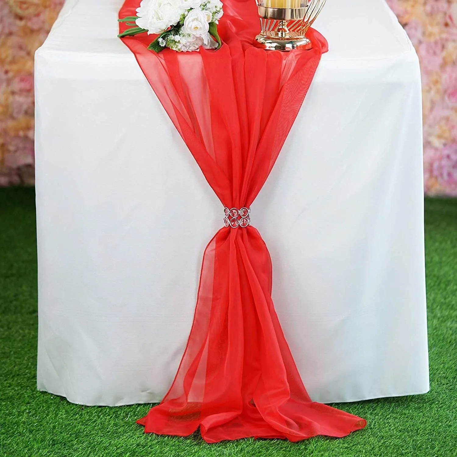 New Creations Fabric & Foam Inc, Chiffon Table Runner 18" by 180" Extra Long, Wedding Runners, Holiday Table Runners, Long Table Runners