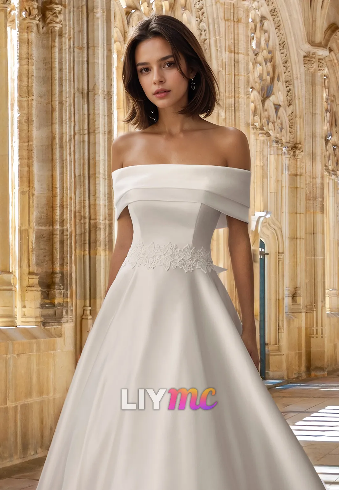 Off-Shoulder Strapless Appliques Pleated A-Line Classic Wedding Dress