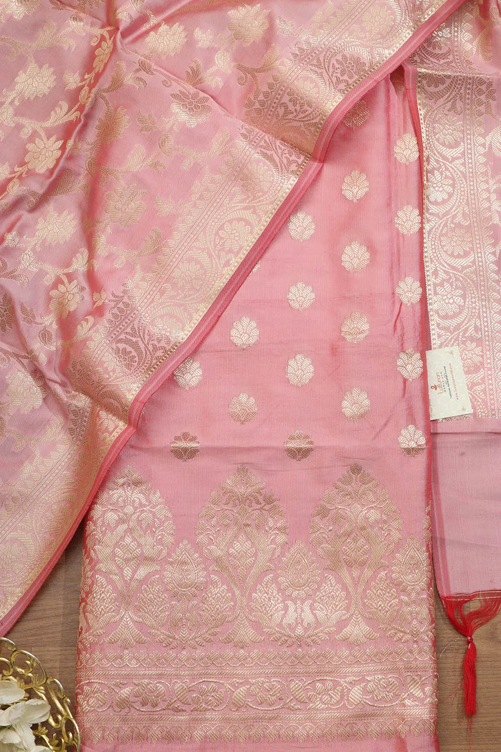 Pink Banarasi Soft Silk Three Piece Suit Set