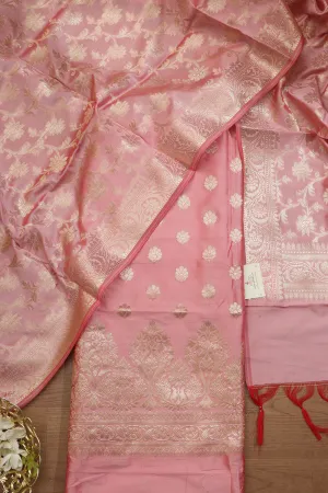 Pink Banarasi Soft Silk Three Piece Suit Set