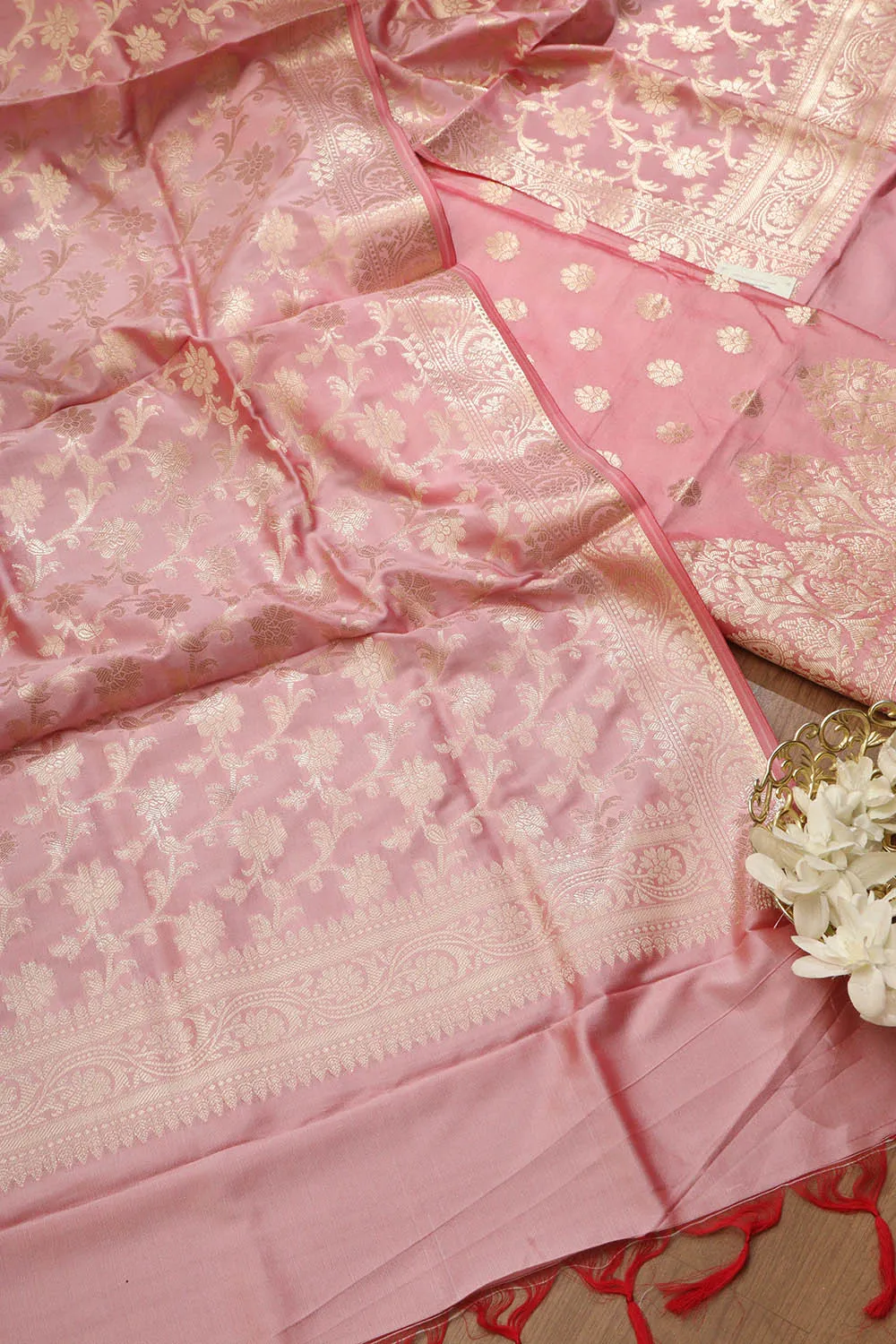 Pink Banarasi Soft Silk Three Piece Suit Set