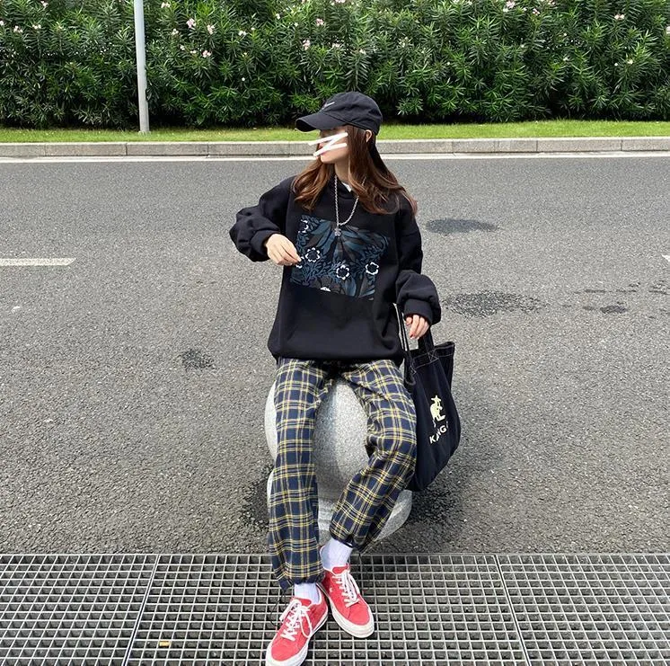Plaid Pants With Elastic Waist And Drawstring